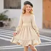 Vestido Largo de Manga Larga con Volantes de Cuello Cuadrado Acampanado Estilo Europeo y Americano Primavera y Verano, Ropa Infantil de Manga Larga Más Vendida en Amazon