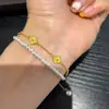 Série Trevo de Quatro Folhas Mini Flor Única Multi-Flores 3 Pontos Moissanite Pulseira Completa em Prata Esterlina S925 Joia Simples Retrô