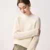 Suéter de punto fino para mujer de primera línea, listo para usar, 100% cachemira pura, cuello medio alto, tejido sencillo, top holgado para usar en capas
