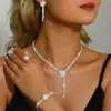 Venda Quente Novo Estilo Coreano Colar Brinco de Noiva Conjunto de Quatro Peças Zircônia Simples Acessórios para Vestido de Casamento Joias Atacado