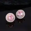 Set de Aretes Redondos y Collar de Lujo Ligero Incrustados con Circonita, Joyería de Circonita en Oro Rosa, Accesorios Versátiles de Gama Alta Aptos para el Uso Diario