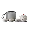Tetera de porcelana blanca con tres tazas, juego de té de viaje, gran capacidad, adecuado como regalo para eventos de empresa y reuniones anuales de negocios