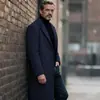 Abrigo de Lana para Hombre Europeo y Americano Otoño Invierno de Longitud Media con Solapa de Botonadura Única Casual de Negocios Abrigo Largo de Lana de Color Sólido Ropa de Abrigo