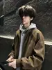 Jaqueta com Capuz Estilo Montanha de Inverno Retrô Americana para Homens, Modelagem Solta, Acolchoada, Quente, com Gola de Pelo, Top Casual com Forro de Fleece