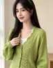 Nuevo cárdigan de ganchillo con ribete de encaje, estilo coreano para otoño e invierno, estilo casual y relajado, suéter de punto ajustado para mujer