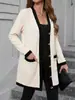 Moda Europeia e Americana Transfronteiriça 2025 Popular no Aliexpress Moda Simples de Um Botão Costura Decorativa Cor Contrastante Tops Femininos