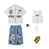 Roupa Infantil de Performance Hip-hop Roupa Infantil Hiphop Street Verão Manga Curta Grafiti Jeans Meninos e Meninas Roupa Fashion Hip-hop