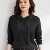 Suéter de Tricô com Capuz para Mulheres 2026 Outono e Inverno Novo Estilo Moletom com Capuz Costurado Solto Suéter Casual Espessado Camada Base