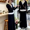 Conjunto de estilo simple de color liso para primavera y otoño: conjunto de dos piezas: sudadera con capucha y cordón, cierre de cremallera (efecto dos piezas) + falda larga