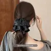 Presilha de rabo de cavalo com poá em cetim estilo coreano para mulheres, elegante meio rabo de cavalo, acessório de cabelo sofisticado
