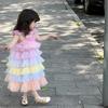 Vestido de Malla Arcoíris de Verano para Niñas 2023, Vestido Largo para Bebés, Vestido de Princesa Infantil, Vestido con Falda para Desfile de Moda Infantil
