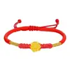 Dia das Mães Flor Peônia Ouro Puro 999 Lembrança Pulseira Flor de Lótus da Boa Sorte para Mulheres com Contas da Fortuna e Tecelagem de Fio Vermelho