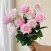 Flor de Rosa Hidratante, Flor Artificial Realista de Alta Gama, Flor Artificial Decoración del Hogar, Fabricante Mayorista de Ramo de Boda