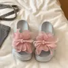 Zapatillas Songgao de Tamaño Pequeño para Mujer Verano Nuevo Florales Franceses de Una Correa Chanclas de Playa para Usar Afuera Sandalias de Suela Gruesa que Aumentan la Altura