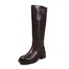 Botas de Caballero de Cuero Genuino con Hebilla Maillard de Otoño Tardío 2026 Invierno Tacón Grueso Tacón Medio Punta Redonda Cuero Genuino Caña Alta Botas Largas Mujer