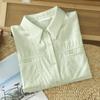Camisa Fashion Manga Curta com Gola Polo Verde para Mulheres, Novo Estilo de Verão, Blusa Casual Artística Plus-Size com Design Solto