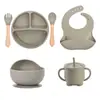Baberos de Silicona, Baberos para Alimentar Bebés, Baberos Impermeables de Grado Alimenticio para Comer, Baberos Finos para Saliva, Juego de Vajilla Infantil Anti-Suciedad