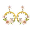 Brincos de Coelho Flor Gota de Óleo Cravejados de Diamantes Agulha de Prata, Brincos de Tarraxa Versáteis da Moda Estilo Floresta, Brincos de Luxo Leve de Nicho de Alta Qualidade para Mulheres