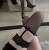 Meias pretas com borda vermelha, falsas suspensórios, meias 7/8, meias longas, sexy, celebridade da internet, laço de renda, meias para coxa, meias divertidas