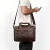 Maleta Masculina de Couro Genuíno High-End Retrô Cera de Abelha Couro Bovino de Primeira Camada Bolsa de Mão Fashion Bolsa com Zíper Multicamadas