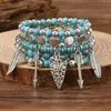 Nuevo juego de pulseras de cuentas turquesas transfronterizas europeas y americanas, juego de pulseras de cordón elástico de moda, cadena hecha a mano de estilo bohemio