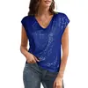 Camiseta de fiesta sexy con escote en V y lentejuelas brillantes perladas para mujer, estilo transfronterizo europeo y americano, de verano, nueva, de Amazon