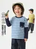 Camiseta a rayas de retazos estilo europeo para niño, manga larga para otoño, nueva ropa para niños 2026, camiseta básica para niño pequeño de primavera y otoño