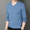 Camiseta masculina de manga comprida 2024 primavera e outono fina slim casual outono base gola V pulôver camiseta roupa íntima