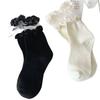 Calcetines de Malla con Encaje y Lazo Lolita Color Blanco Leche Medianos Transpirables de Verano Calcetas Lolita Apilables Lindos