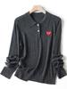 Suéter de Lã Elegante Francês e Rejuvenescedor com Gola Polo e Coração Bordado, Suéter de Tricô Fino de Manga Longa para Primavera e Outono Feminino 129