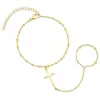 Pulseira de Cruz Dourada para Comércio Exterior Europeu e Americano Moda Nicho Versátil Simples Casual Estilo Ins Corrente de Dedo Banhada a Cobre para Mulheres