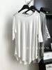 Camiseta Modal com Drapê de Manga Longa Primavera/Verão 2025 Feminina Estilo Preguiçoso Solta Casual Camisa Base para Casa Tendência