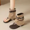 Sandalias de Tira en T Estilo Retro, Nuevo Estilo Primavera/Verano, Botas de Plataforma Estilo Wasteland, Botines Romanos Planos de Hebilla Metálica de Moda