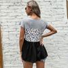 Bai Fen Zhi YiAmazon Transfronteiriça Europeia e Americana Tops Soltos Casuais Patchwork Estampa de Leopardo Gola Redonda Manga Curta Camiseta Feminina