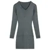 Vestido de punto ajustado de cuello en V pequeño retro chic de Corea del Sur para mujer, suéter interior de otoño e invierno, falda de cadera