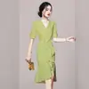 Comercio exterior ropa de mujer temporada 2023 estilo coreano cuello de solapa doble botonadura elegante ajustado con volantes cola de pez amplia longitud media para ir al trabajo