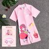 Maiô de Peça Única Estilo Princesa para Meninas Verão 2025 Novo Conjunto de Roupa de Banho de Manga Curta para Crianças Pequenas