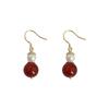 Brincos de feijão vermelho da paixão ~ pérola de água doce ágata vermelha femininos retrô francês nicho elegantes brincos feitos à mão atacado
