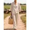 Novo Estilo Primavera e Verão 2026 Europeu e Americano Transfronteiriço Confortável Casual Camisa de Botão e Calça de Pernas Largas Conjunto de Duas Peças para Mulheres