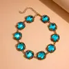 Pendientes, Pulsera y Collar Europeos y Americanos Transfronterizos de Resina Azul Tachonados con Diamantes, Cadena para Clavícula de Nicho de Lujo Ligero, Juego de Joyería Vintage para Mujer