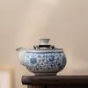 Juego de Té de Viaje Azul y Blanco de Horno Ru Taza Rápida Portátil Una Olla Tres Tazas Tetera Kung Fu para Exteriores Taza de Té