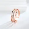 Anillo abierto ajustable de lujo ligero transfronterizo, doble capa, totalmente incrustado de diamantes, anillo que trae fortuna, regalo de vacaciones para niñas, joyería versátil