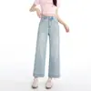 Jeans de Tencel para Mujer Cintura Alta Holgados Adelgazantes Verano Finos Pierna Recta Pantalones Petite Versátiles Cigarrillo Pantalones de Nueve Puntos