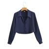 Moda Otoño 2025 Nuevo Top de Color Sólido de Botonadura Única Solapa de Satén Seda Camisa Corta 2242/7964