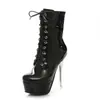 Botas cortas de cuero para mujer, punta redonda, estilo europeo y americano, cordones frontales, botas tipo Martin, tacón de plataforma de agua, zapatos de mujer 40-47, talla grande, botas de comercio exterior