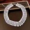 Estilo europeu e americano, luxuoso e deslumbrante, cheio de diamantes e pérolas, conjunto de colar e pulseira para mulheres, joias de noiva, acessórios de casamento estilo francês