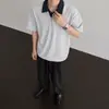Camisa polo de manga corta estilo americano de dos piezas falsas para hombre, camiseta de verano con bloques de color y cuello camisero, estilo universitario, manga corta para pareja