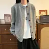 Suéter cárdigan de punto en capas gris oscuro estilo old money para hombres y mujeres, chaqueta de punto casual de otoño cleanfit