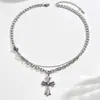 Collar Cubano de Doble Capa con Colgante de Cruz para Hombres y Mujeres Lujo Ligero de Moda Hip Hop Acero de Titanio Colgante Cadena para Suéter Joyería Estilo Ins