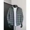 Otoño 2026 Nuevo Estilo Estilo Hong Kong Cuadros Tallas Grandes Bloque de Color Manga Larga Camisa Estilo Japonés Cepillado Manga Larga Chaqueta Unisex